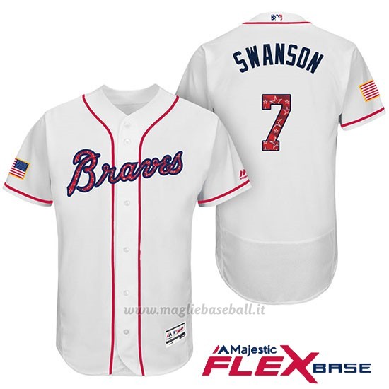 Maglia Baseball Uomo Atlanta Braves 2017 Estrellas y Rayas 3 Dansby Swanson Bianco Flex Base